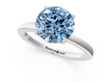 White gold Fancy Blue Round  Solitaire Diamond Ring with Thin Band and Four-Prong Setting_4