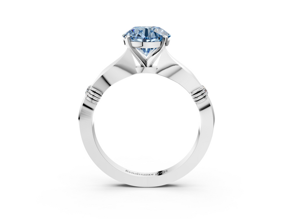 White gold Fancy Blue Round  Solitaire Diamond Twisted Band with Four-Prong Setting
