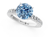 White gold Fancy Blue Round  Solitaire Diamond with Pavé Band and Four-Prong Setting_92