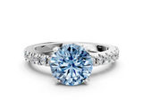 White gold Fancy Blue Round  Solitaire Diamond with Pavé Band and Four-Prong Setting_94