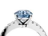 White gold Fancy Blue Round  Solitaire Diamond with Pavé Band and Four-Prong Setting_95