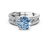 White gold Fancy Blue Round  Solitaire Diamond with Pave and Channel Set Band_105