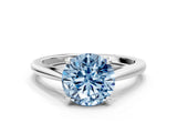White gold Fancy Blue Round  Solitaire Engagement Ring with Four-Prong Setting and Classic Band