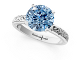 White gold Fancy Blue Round  Solitaire Engagement Ring with Scrollwork Band and Four-Prong Setting_133