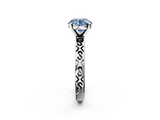 White gold Fancy Blue Round  Solitaire Engagement Ring with Scrollwork Band and Four-Prong Setting_134