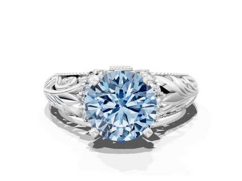 White gold Fancy Blue Round  Solitaire Filigree Engagement Ring with Halo and Prong Setting_68