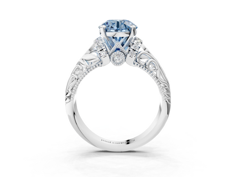 White gold Fancy Blue Round  Solitaire Filigree Engagement Ring with Halo and Prong Setting_71