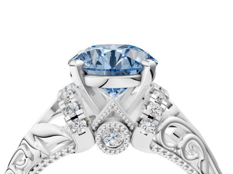 White gold Fancy Blue Round  Solitaire Filigree Engagement Ring with Halo and Prong Setting_72