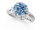 White gold Fancy Blue Round  Solitaire Filigree Engagement Ring with Halo and Prong Setting_86