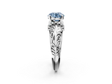 White gold Fancy Blue Round  Solitaire Filigree Engagement Ring with Halo and Prong Setting_87