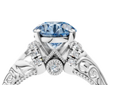 White gold Fancy Blue Round  Solitaire Filigree Engagement Ring with Halo and Prong Setting_89