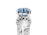 White gold Fancy Blue Round  Solitaire Filigree Engagement Ring with Halo and Prong Setting_90