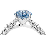 White gold Fancy Blue Round  Solitaire Floral Milgrain Engagement Ring_59
