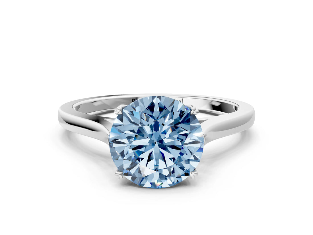 White gold Fancy Blue Round  Solitaire Heart Prong Engagement Ring with Tapered Band_55