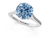 White gold Fancy Blue Round  Solitaire Heart Prong Engagement Ring with Tapered Band_56
