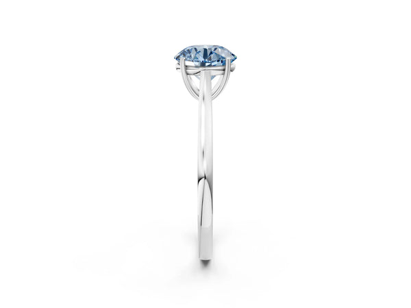 Platinum Fancy Blue Round  Solitaire Heart Prong Engagement Ring with Tapered Band