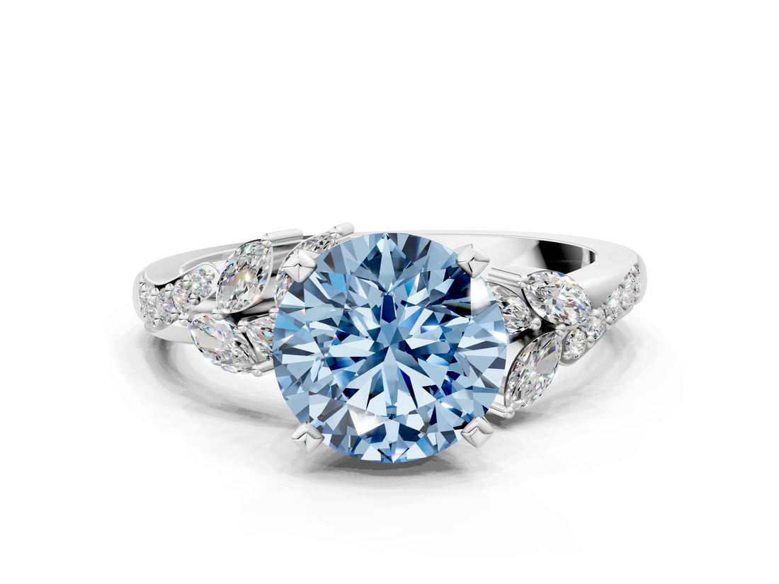 White gold Fancy Blue Round  Solitaire Marquise Twist Band with Six-Prong Setting_62
