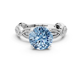 White gold Fancy Blue Round  Solitaire Milgrain Diamond Engagement Ring with Bezel and Marquise Band_160