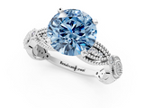 White gold Fancy Blue Round  Solitaire Milgrain Diamond Engagement Ring with Bezel and Marquise Band_161