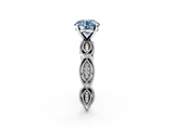 White gold Fancy Blue Round  Solitaire Milgrain Diamond Engagement Ring with Bezel and Marquise Band_162
