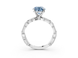 White gold Fancy Blue Round  Solitaire Milgrain Diamond Engagement Ring with Bezel and Marquise Band_163