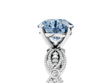 White gold Fancy Blue Round  Solitaire Milgrain Diamond Engagement Ring with Bezel and Marquise Band_165