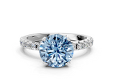 White gold Fancy Blue Round  Solitaire Pavé Band with Four-Prong Setting_156