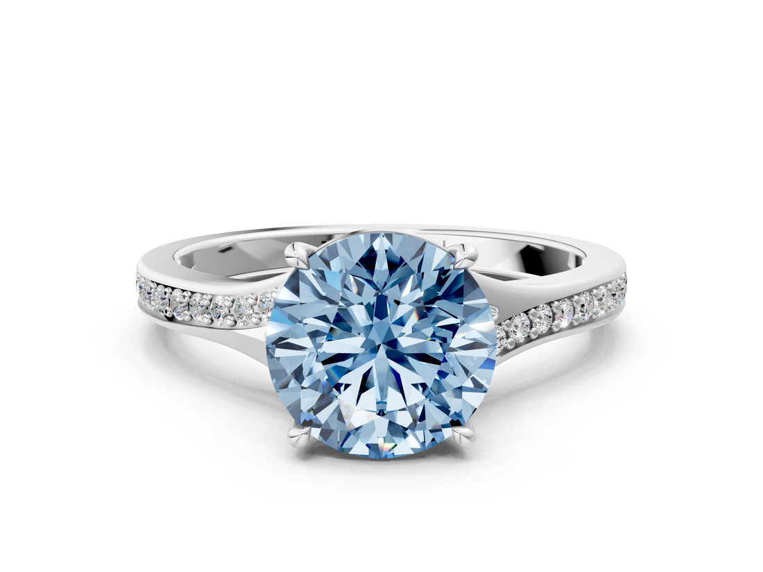 White gold Fancy Blue Round  Solitaire Pavé Band with Four-Prong Setting_28