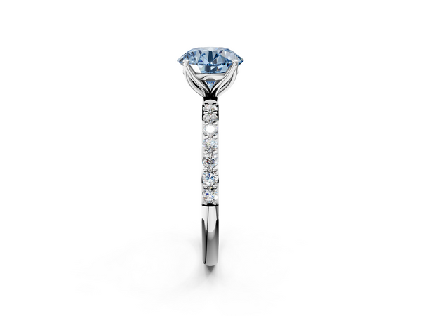Platinum Fancy Blue Round Cut Diamond Solitaire Engagement Ring with Round  Pavé Band and Prong Setting