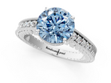 White gold Fancy Blue Round  Solitaire Pavé Diamond Milgrain Engagement Ring with Four-Prong Setting_4