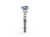 White gold Fancy Blue Round  Solitaire Pavé Diamond Milgrain Engagement Ring with Four-Prong Setting_5