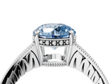 White gold Fancy Blue Round  Solitaire Pavé Diamond Milgrain Engagement Ring with Four-Prong Setting_7