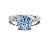 White gold Fancy Blue Round  Solitaire Pave Diamond Engagement Ring with Four-Prong Setting_260