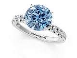 White gold Fancy Blue Round  Solitaire Pave Diamond Engagement Ring with Four-Prong Setting_263