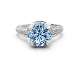 White gold Fancy Blue Round  Solitaire Pave Split Shank Ring with Four-Prong Setting_122