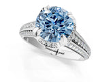 White gold Fancy Blue Round  Solitaire Pave Split Shank Ring with Four-Prong Setting_122