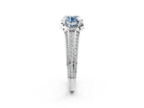 White gold Fancy Blue Round  Solitaire Pave Split Shank Ring with Four-Prong Setting_123