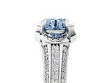 White gold Fancy Blue Round  Solitaire Pave Split Shank Ring with Four-Prong Setting_126