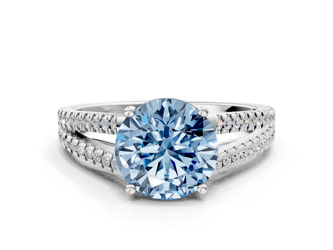 White gold Fancy Blue Round  Solitaire Split Shank Pavé Diamond Engagement Ring_390