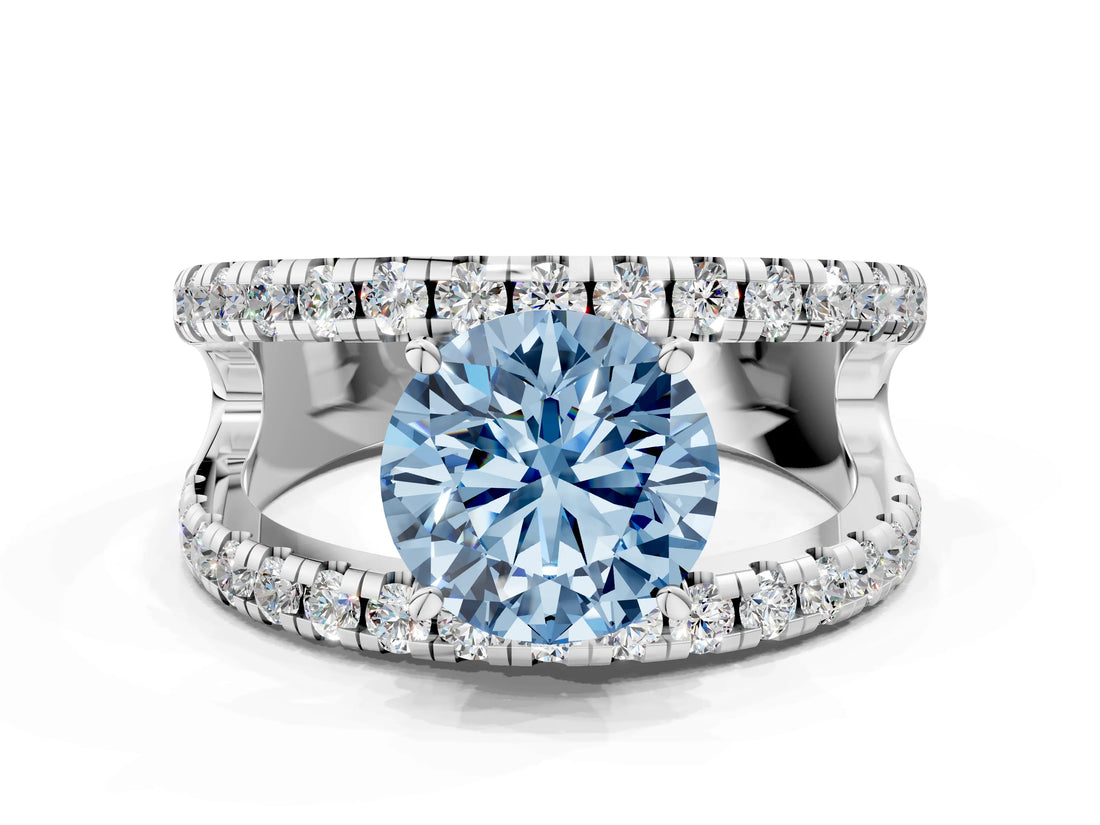 White gold Fancy Blue Round  Solitaire Split Shank Pave Diamond Ring_49