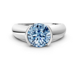 White gold Fancy Blue Round  Solitaire Tension Set Diamond Ring with Wide Band_20