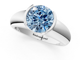 White gold Fancy Blue Round  Solitaire Tension Set Diamond Ring with Wide Band_21