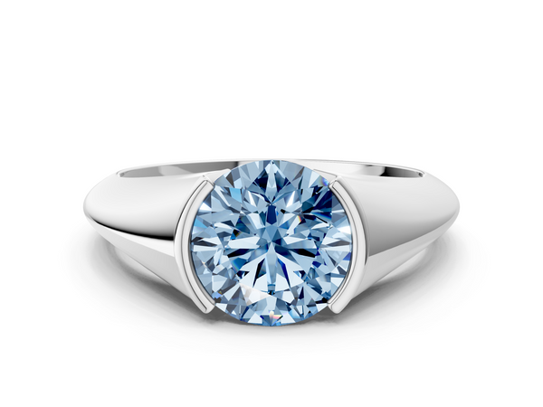 White gold Fancy Blue Round  Solitaire Tension Set Diamond Ring