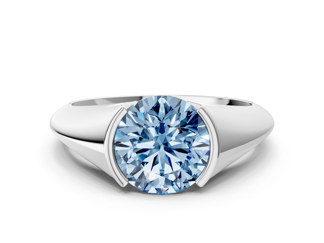 White gold Fancy Blue Round  Solitaire Tension Set Diamond Ring_20