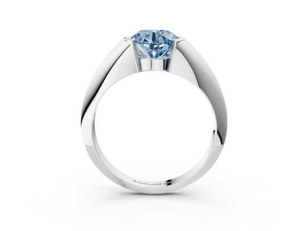White gold Fancy Blue Round  Solitaire Tension Set Diamond Ring
