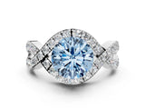 White gold Fancy Blue Round  Solitaire Twist Band Pavé Diamond Engagement Ring_27