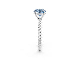 White gold Fancy Blue Round  Solitaire Twist Band Ring with Four-Prong Setting_16