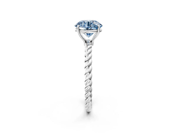 White Gold Round Solitaire Engagement Ring Setting for Fancy Blue Center with Twisted Rope Band
