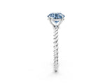White gold Fancy Blue Round  Solitaire Twist Band Ring with Four-Prong Setting_460