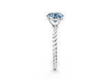 White gold Fancy Blue Round  Solitaire Twist Band Ring with Four-Prong Setting_472